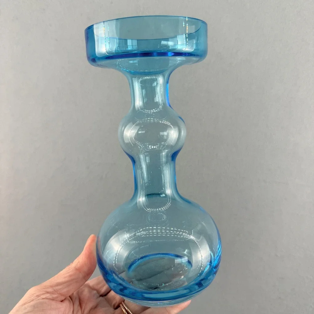 Vtg Scandinavian Blue‎ Glass Vase – Nuutajärvi Geometric Oiva Toikka Style